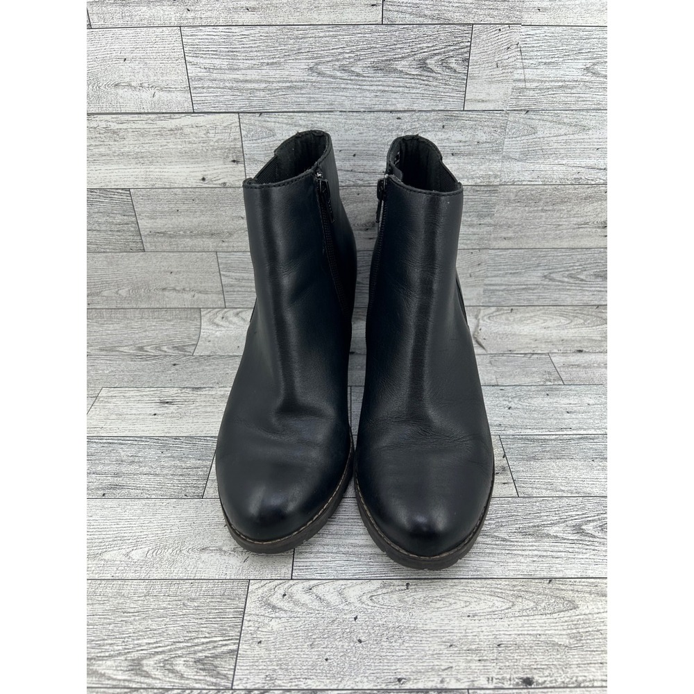 Clarks Bendables Black Leather Ankle Boots Block Heel Side Zip 66860 Women Sz 9M